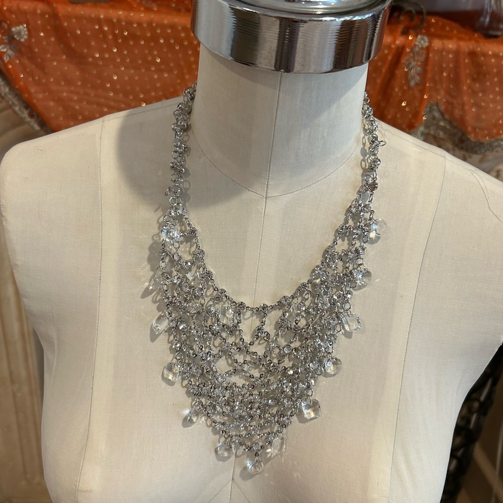 Anthropologie Silver Crystal Statement